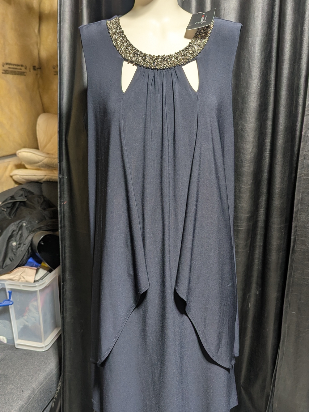 Frank Lyman Beaded Neckline Cutout Overlay Sheath Dress Navy Blue Size 10 NWT